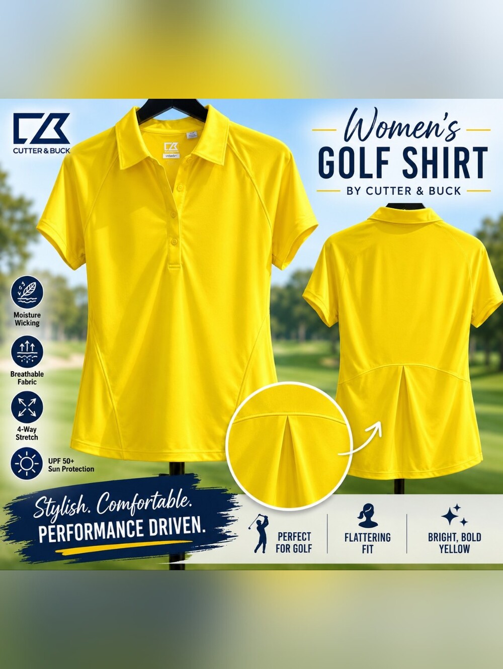 New Cutter & Buck Women's Bright Yellow Polo-Large